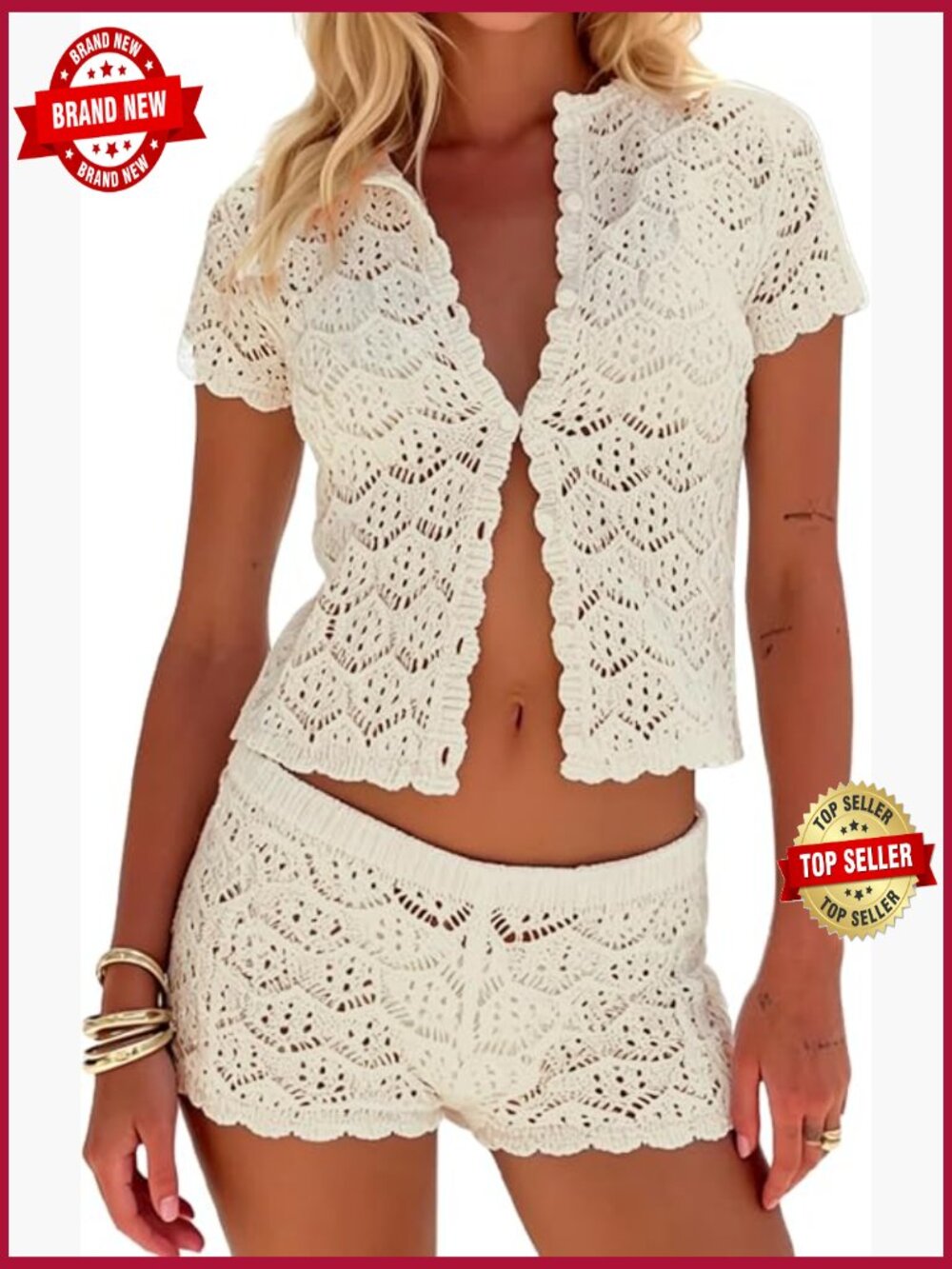 2 Piece Crochet Beach Set: Boho Top & Mini Shorts Vacation Outfit